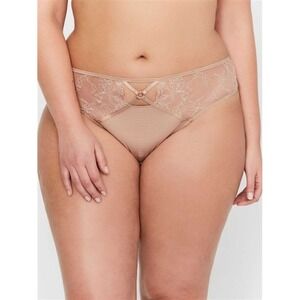 NWT Ashley Graham Essentials Lace & Striped Thong 0X Beige #79254